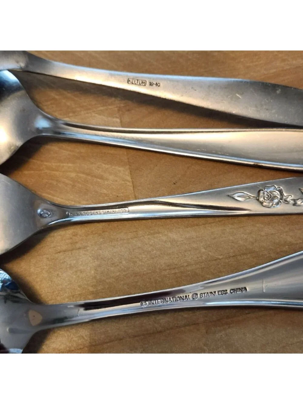 Set of 4 Mismatched Stainless Steel Serving Utensils Slotted Spoon, Forks, Ladle